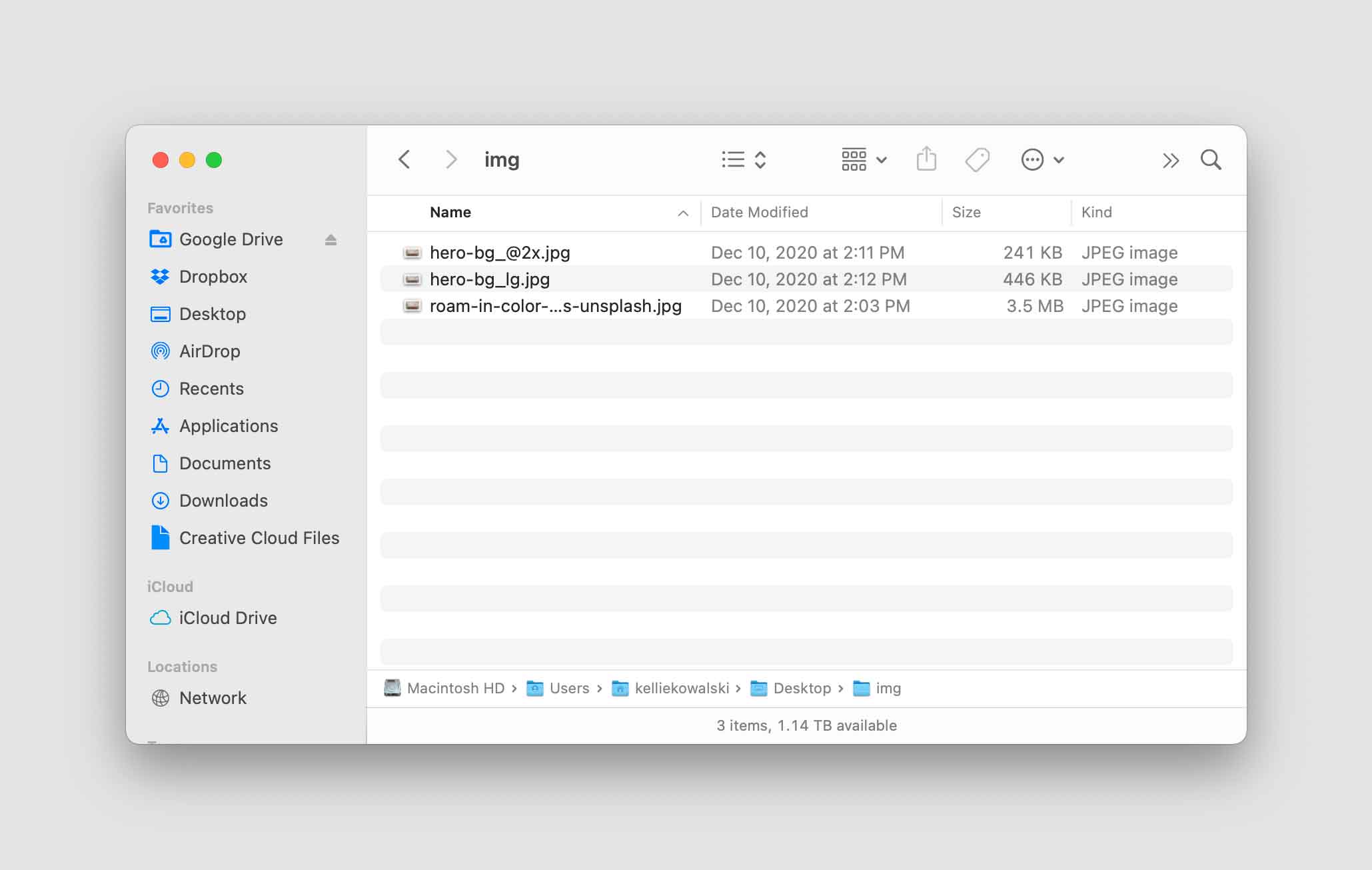 A list of files showing the original photo at 3.5 MB, 1x compressed at 446 KB, and 2x compressed at 241 KB