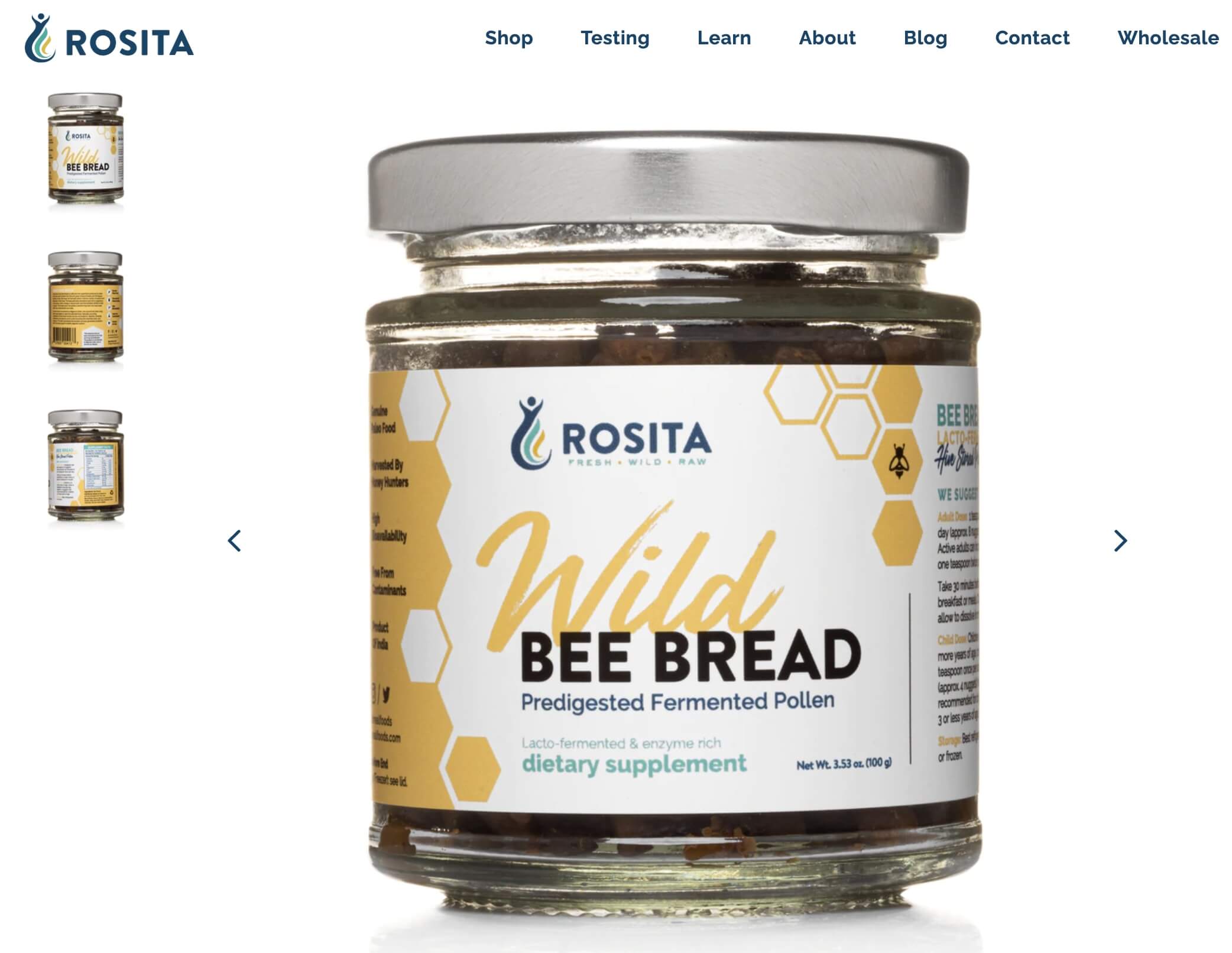 Picture of Rosita's wild bee bread bottle.