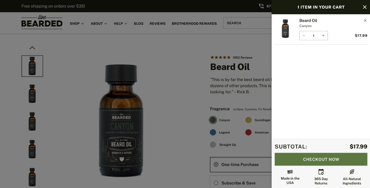A/B test example from Live Bearded, showing its drawer cart with a simple design and no extra noise.