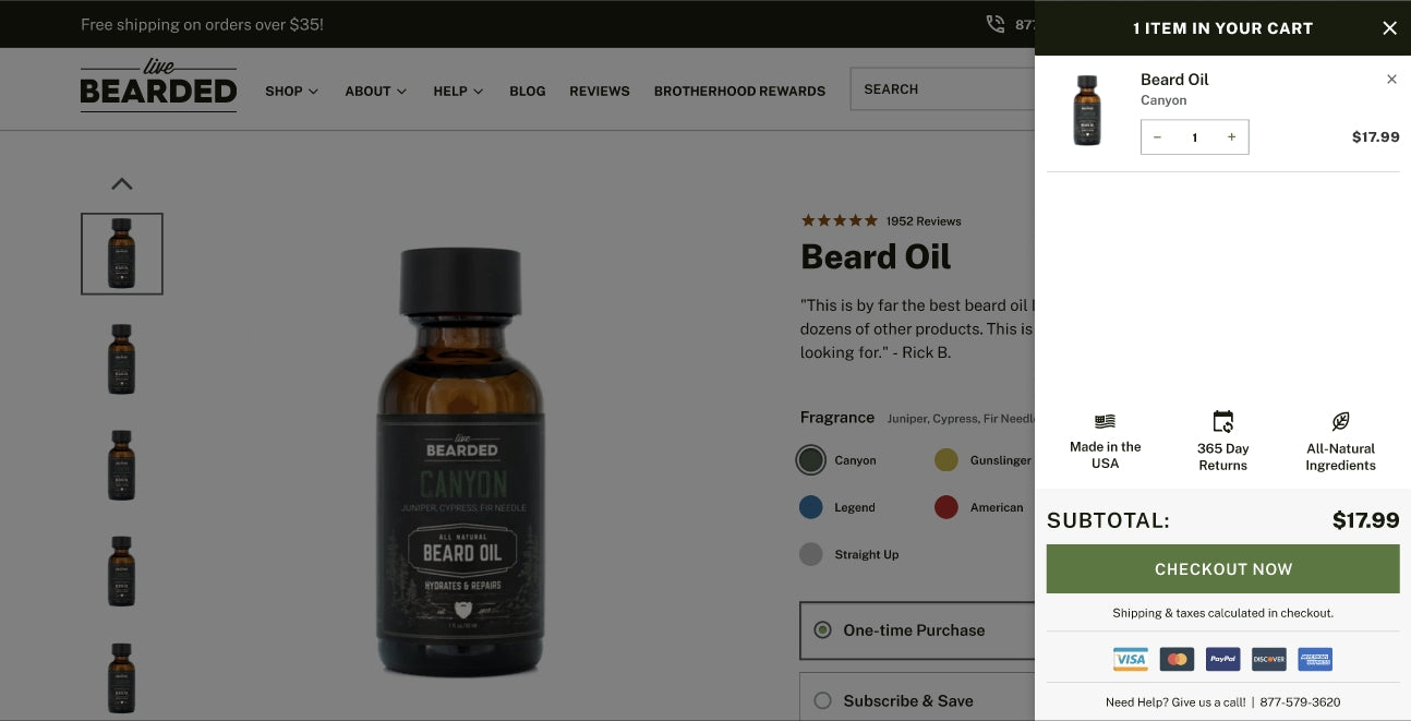 A/B test example from Live Bearded, showing it's drawer cart