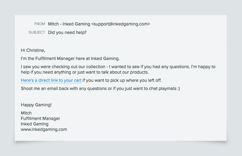 Inked Gaming Abandoned Cart Email