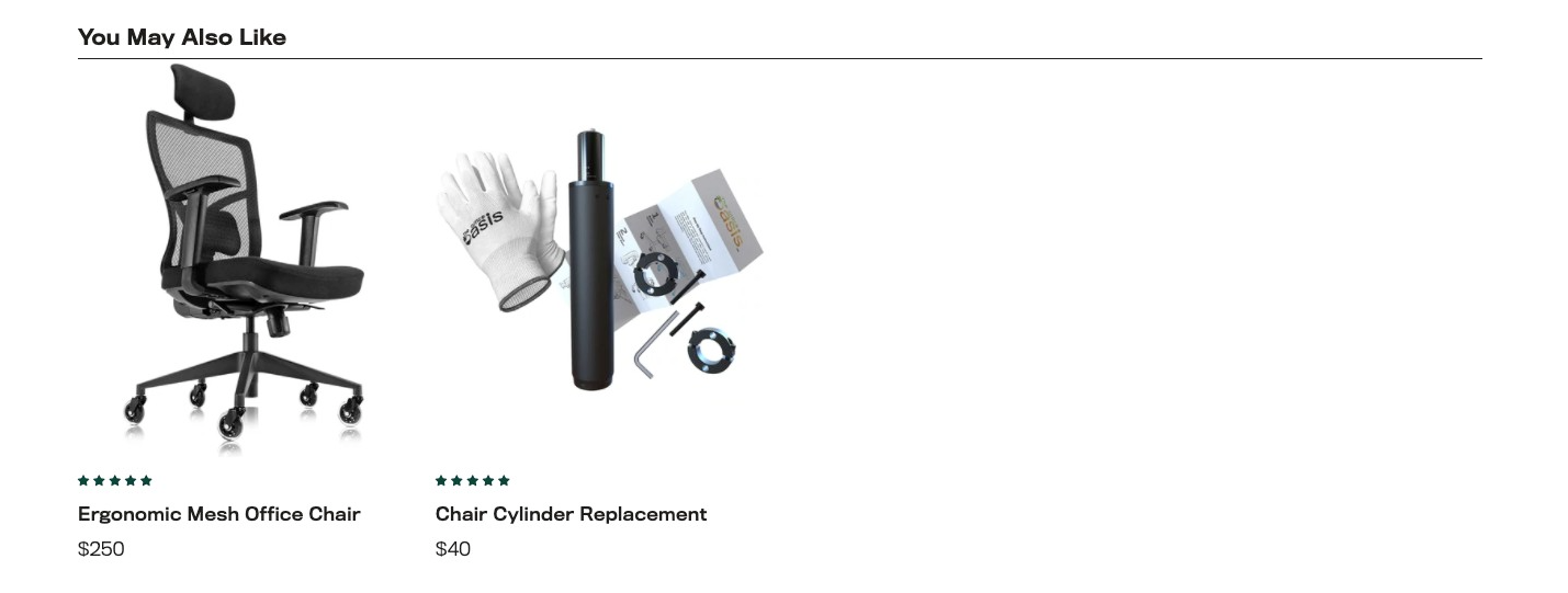 Screenshot of Office Oasis' product page block that says "You may also like" and then shows off more products.