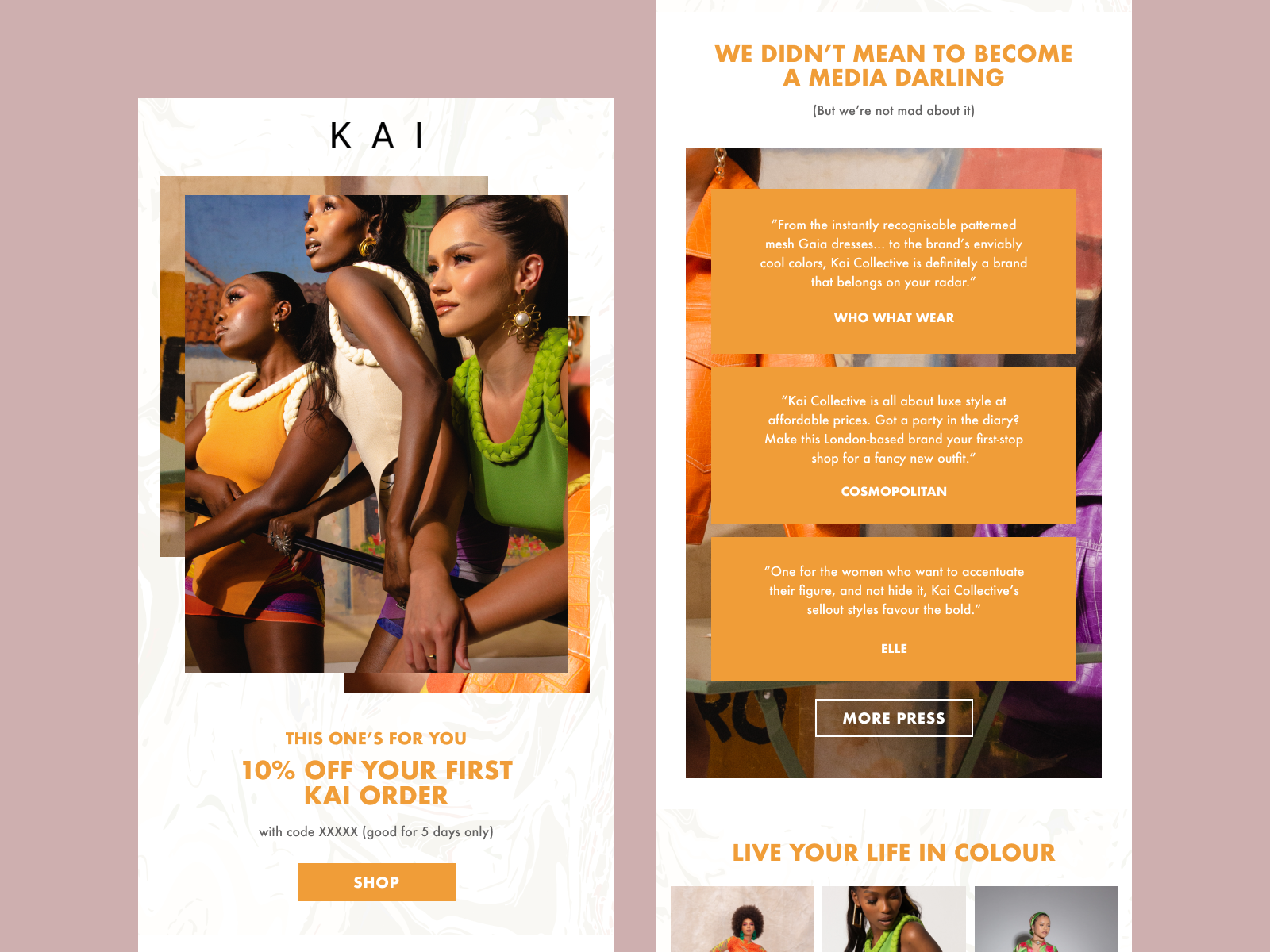 Screenshots of email campaigns from Kai Collective