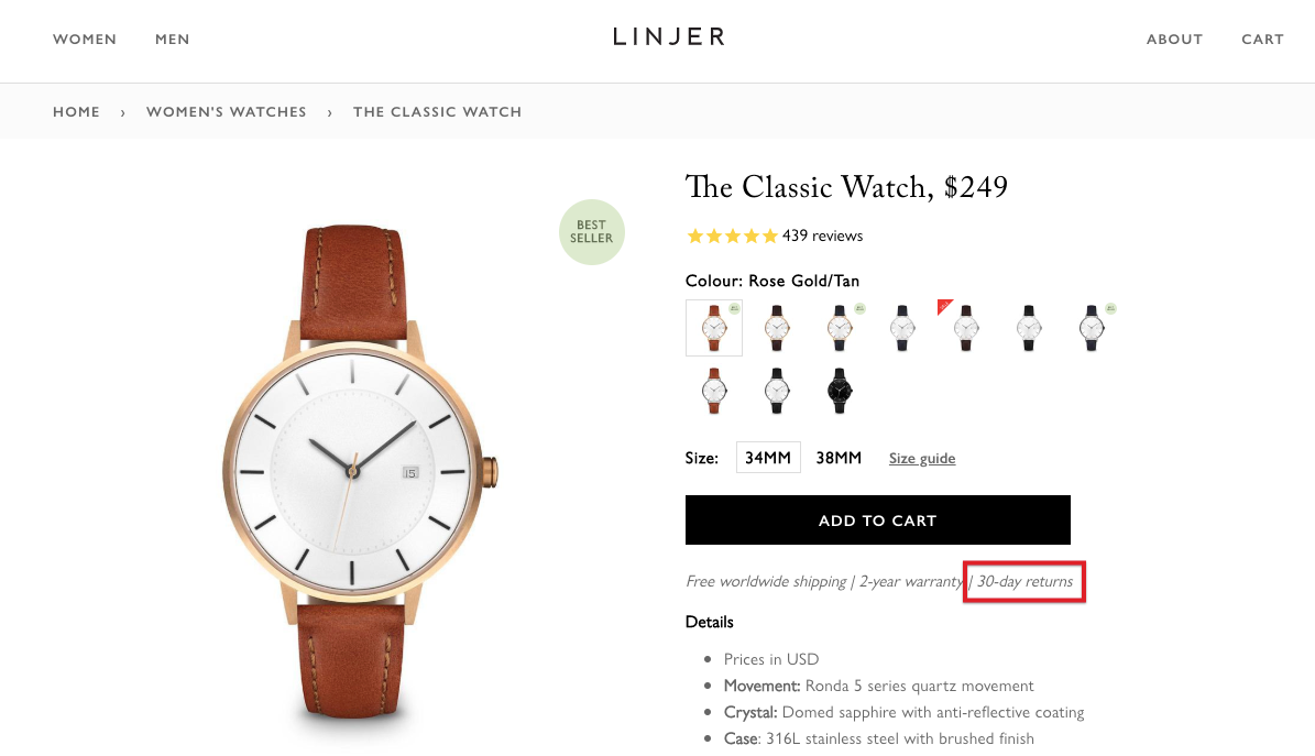 Linjer Shipping and Returns