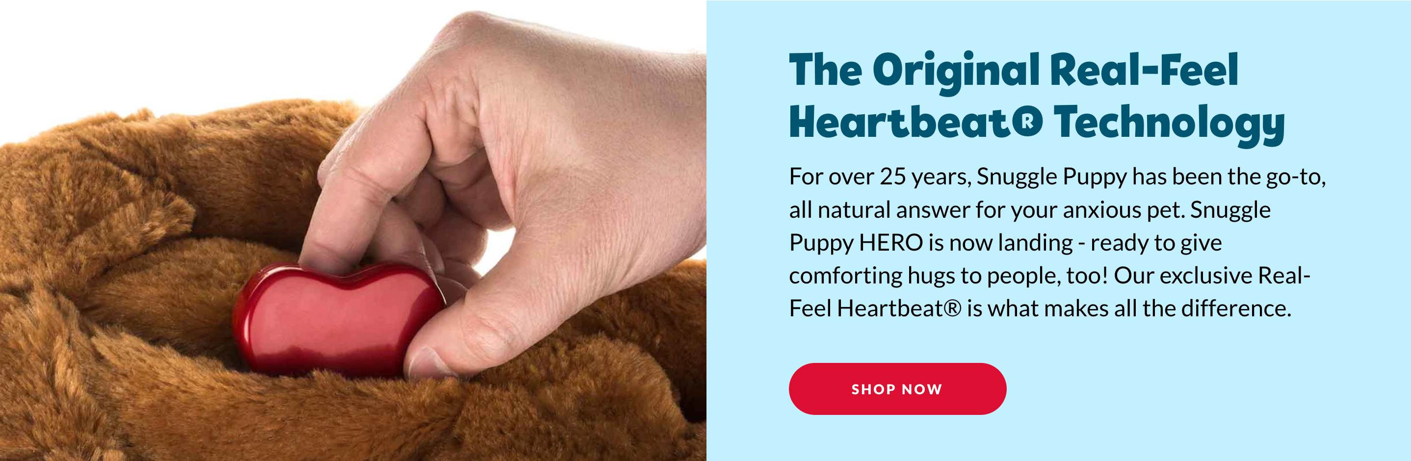 Screenshot of a block on Snuggle Puppy's website that talks about their heartbeat technology